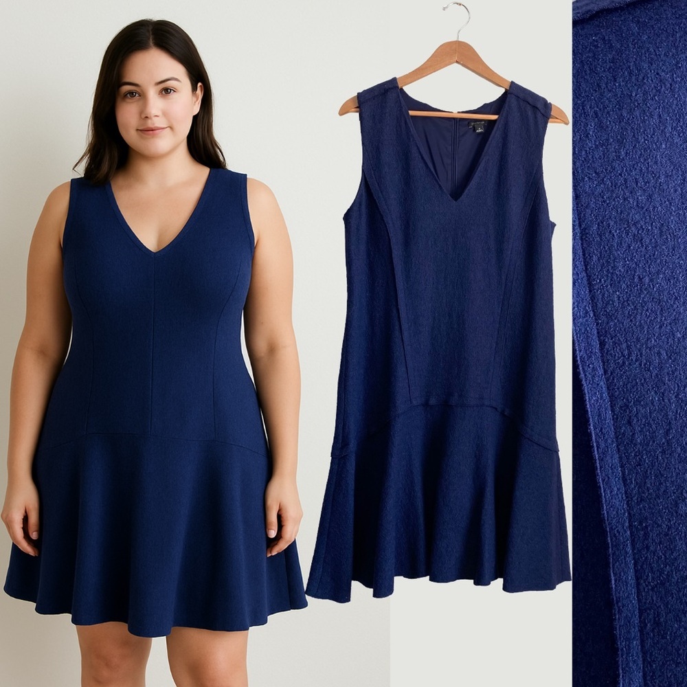Ann Taylor Navy Blue V-Neck Fit & Flare Dress
